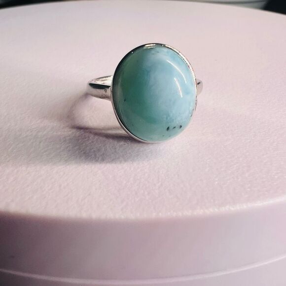 Larimar Crystal Oval Gemstone Ring Size‎ 6 Adjustable (#6) - Picture 10 of 15